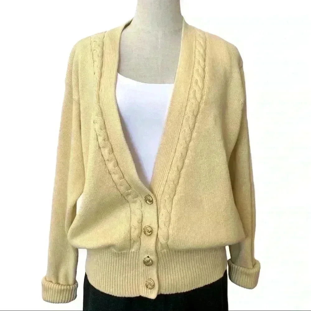 Yarnworks Yellow Knit Half Button Cotton Cardigan Sweater Top